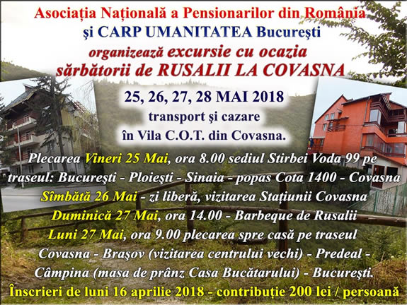 Excursie Covasna 2018 Rusalii organizata de ANPR si CARP Umanitatea