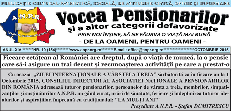 Ziarul Vocea Pensionarilor luna octombrie 2015